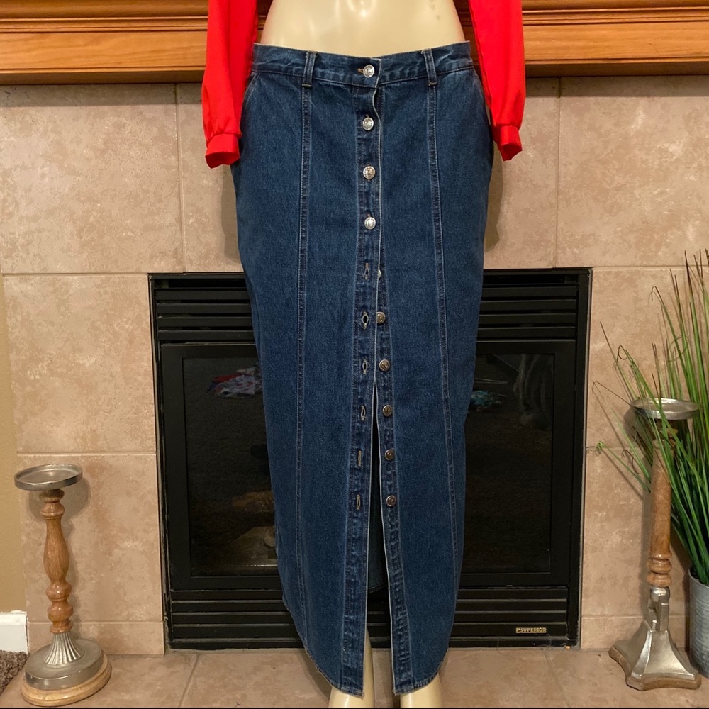 Used Skirt New Horizon Blue Denim Button Front Long Skirt